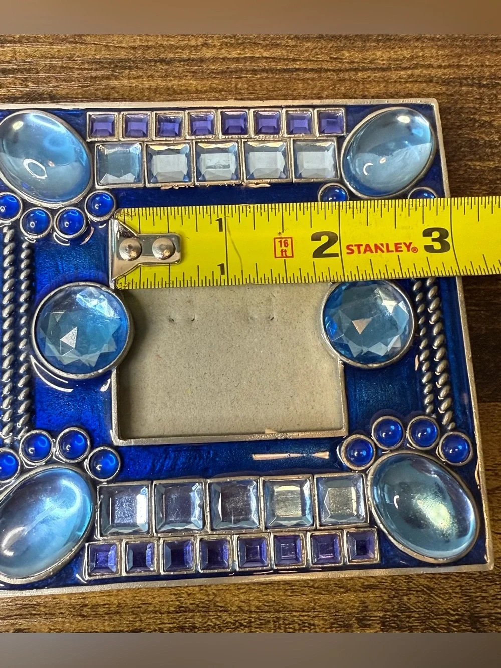 Y2K Ornate Jewel Blue Enamel Pewter Picture Frame 2x2 Photo Funky 90s Whimsigoth